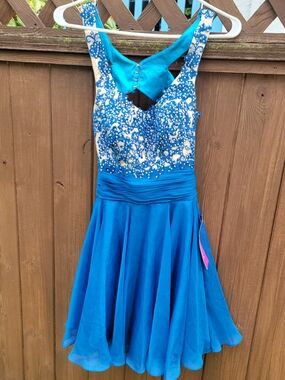Authentic Vintage PromGirl Turquoise Blue Beaded Formal Dress for Girls